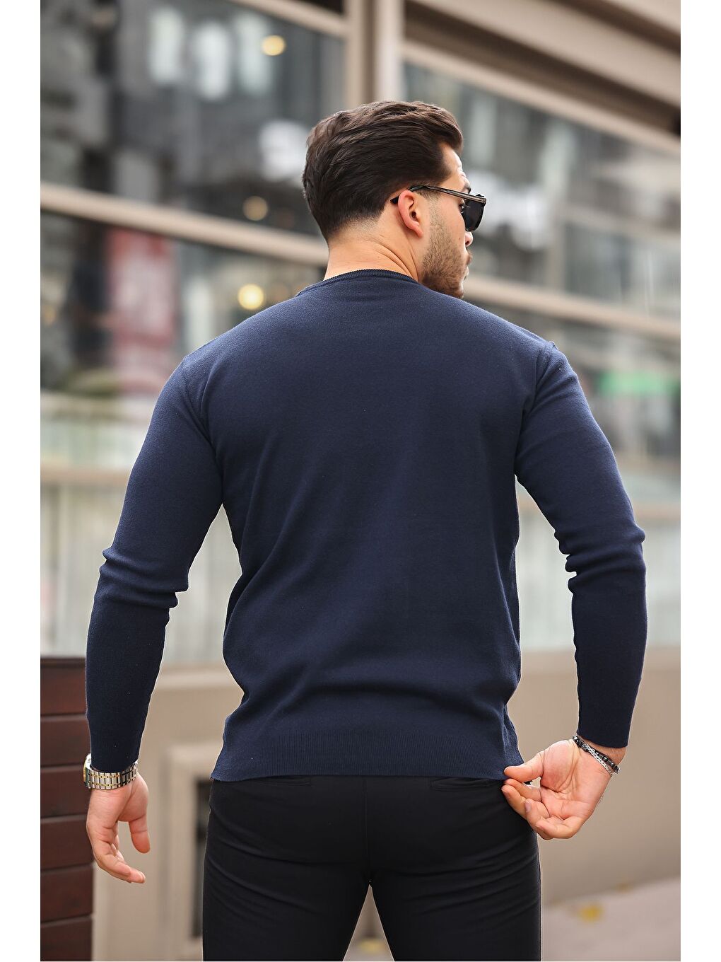 Lacivert Sıfır Yaka Triko Kazak-3