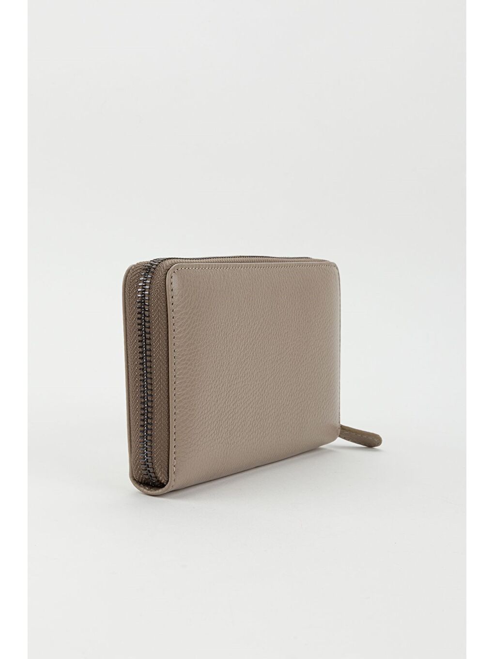 Bej Kutulu Hakiki Deri Su Yeşili Fermuarlı Büyük Boy Kadın El Portföyü Kartlık Cüzdan-5