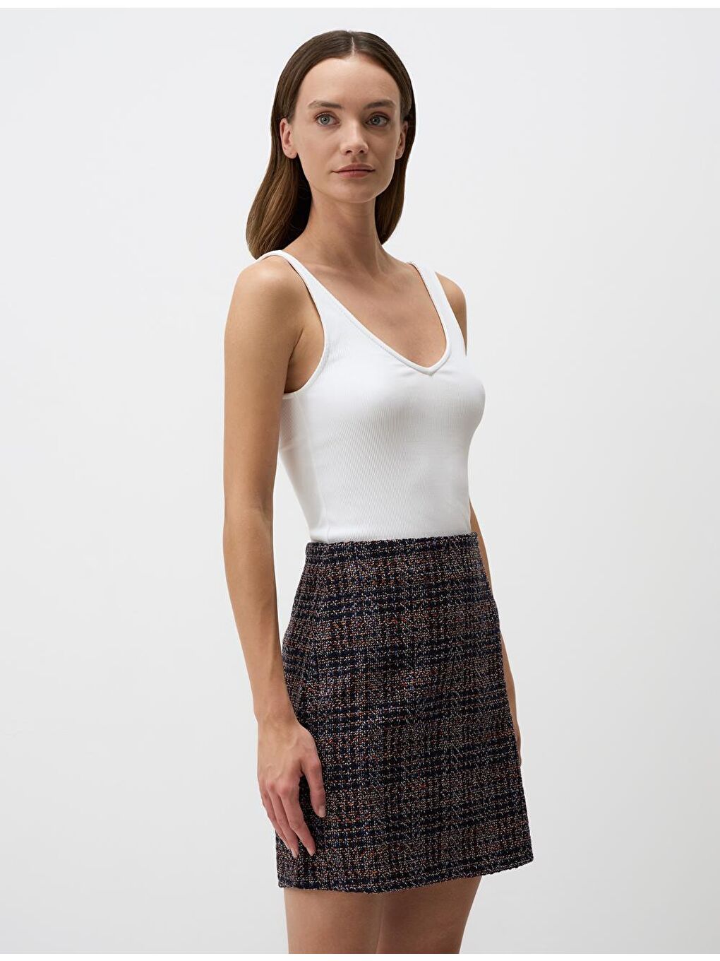 Lacivert Düz Kesim  Dokuma Etek-3