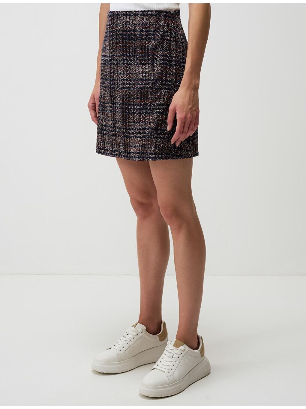 Lacivert Düz Kesim  Dokuma Etek-4