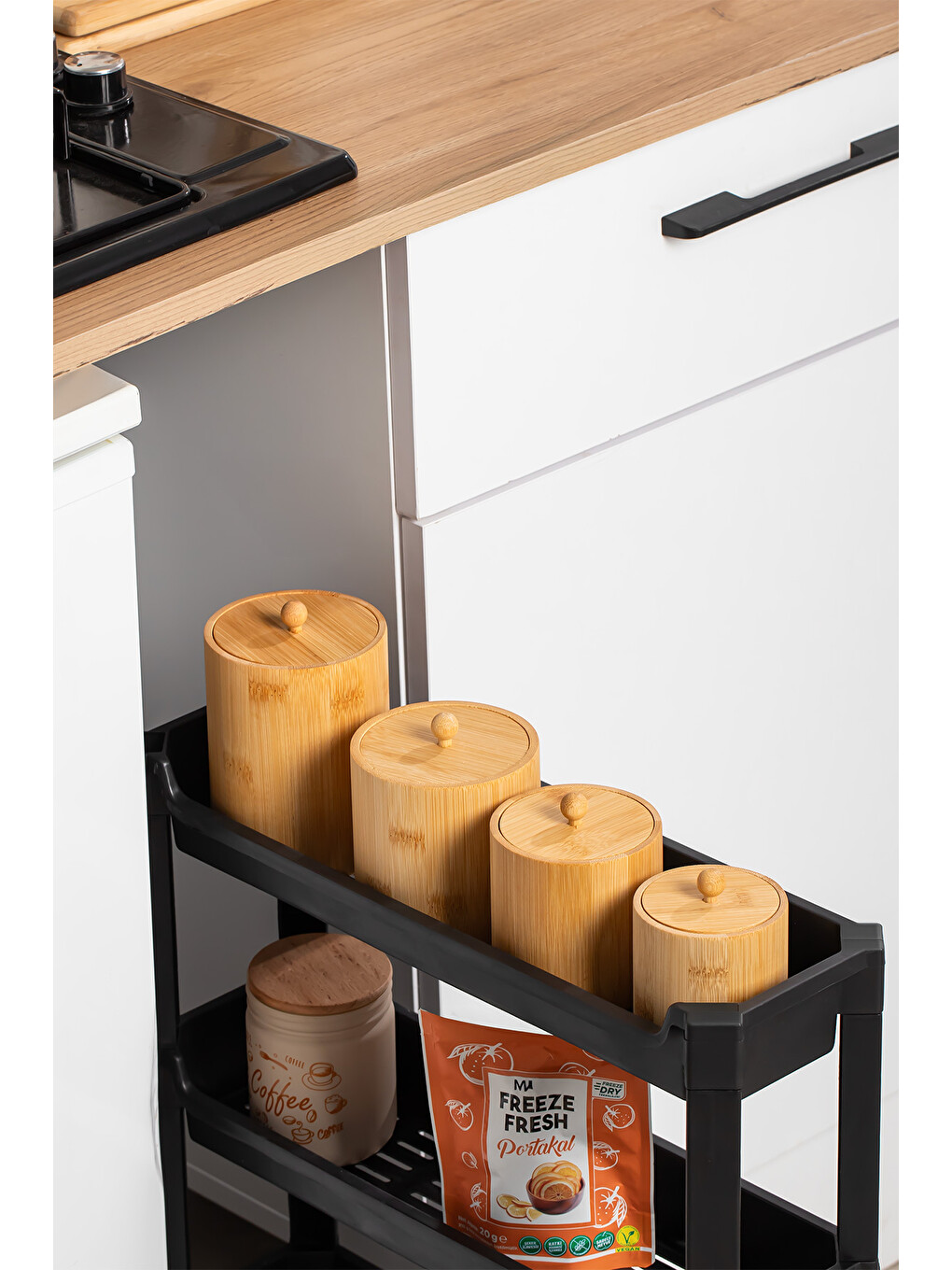 Kahverengi 4361 Bambu Çok Amaçlı Saklama Kabı Organizer 4lü Baharat Seti-3
