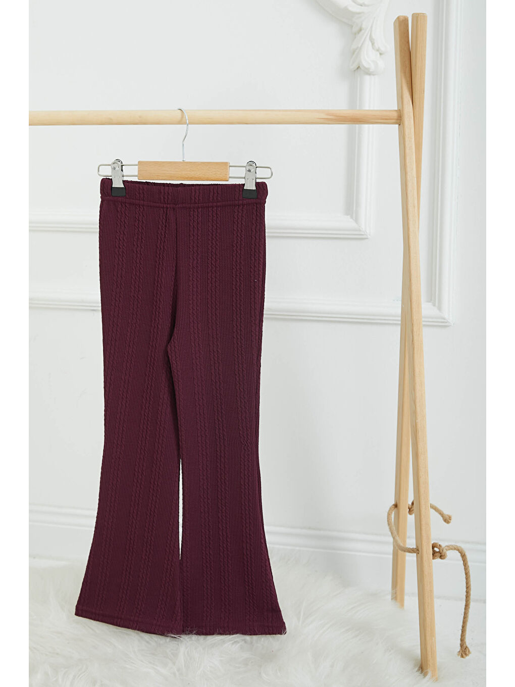 Kız Çocuk Mürdüm Kız Çocuk Örgü Detay Dokulu İspanyol Paça Tayt - 26850