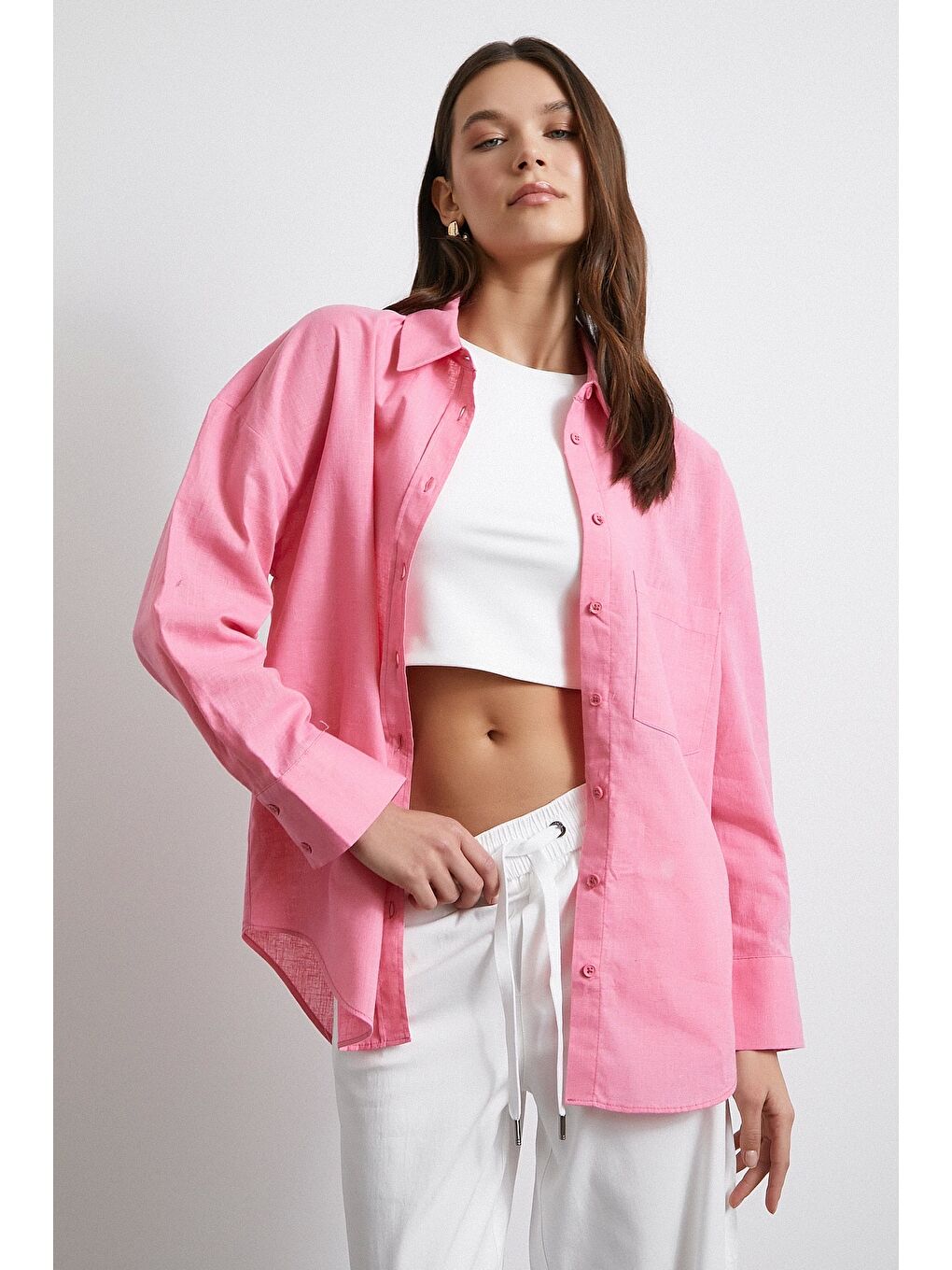 Lendy Keten Gömlek Pembe-3