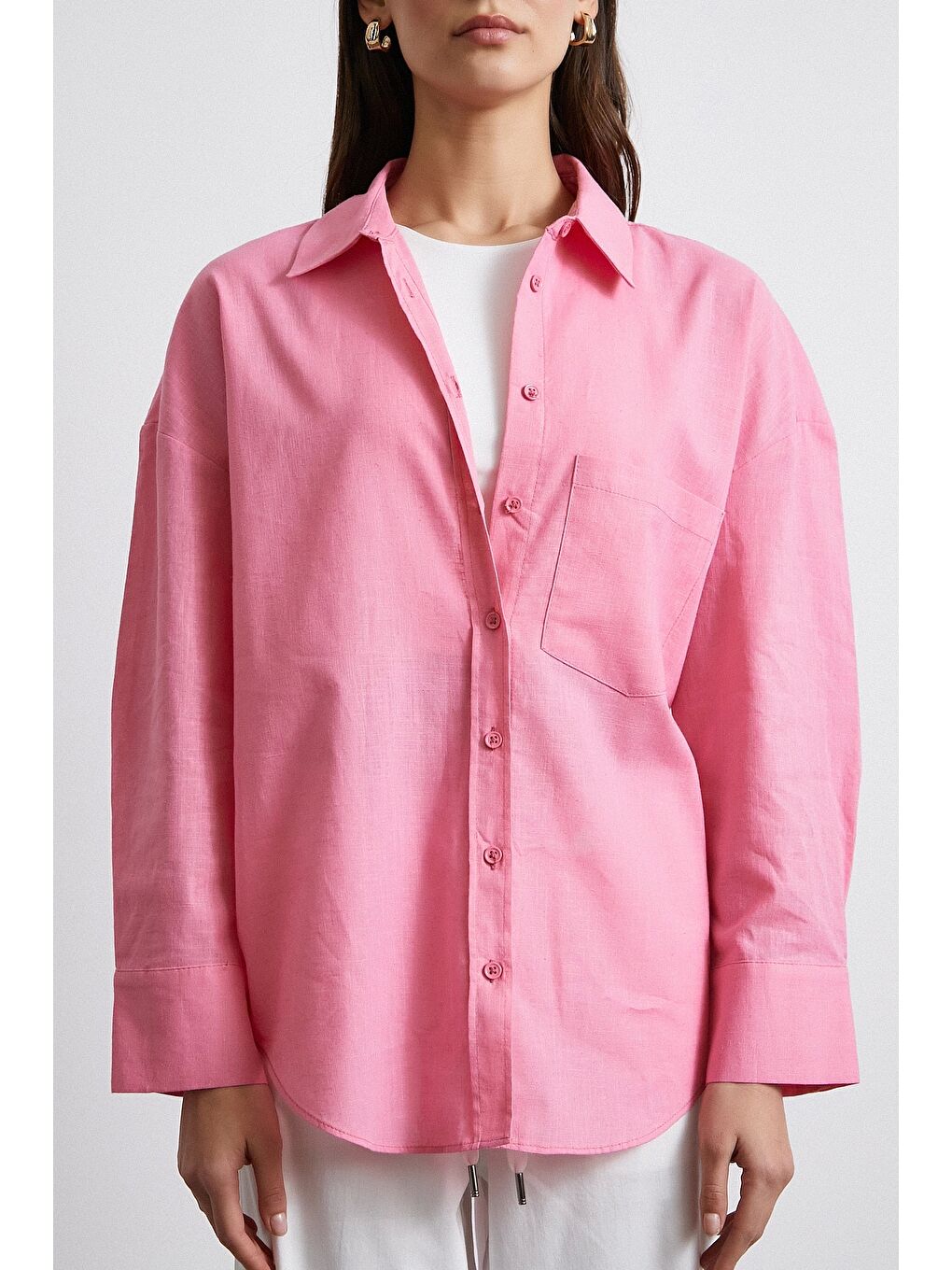 Lendy Keten Gömlek Pembe-4