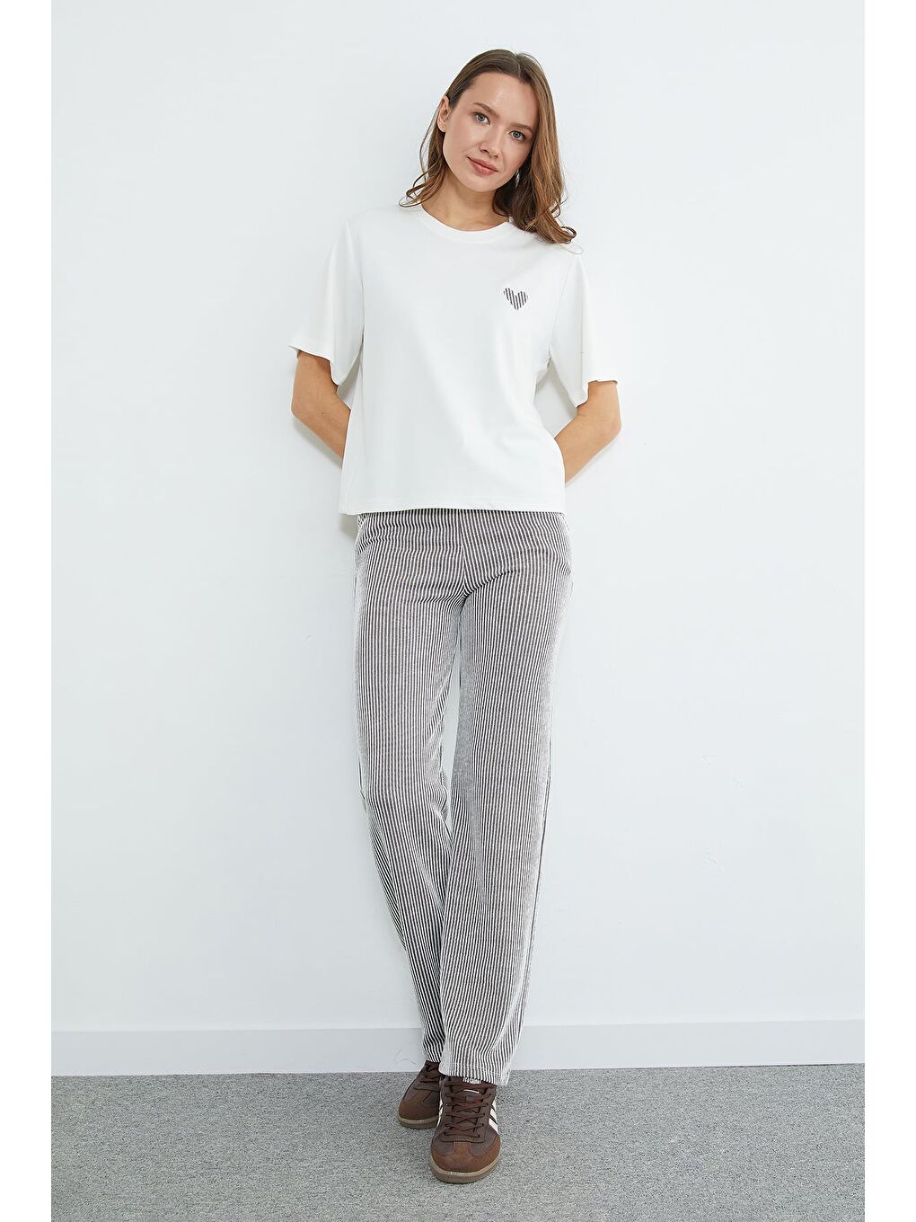 Kahverengi Çizgili Bisiklet Yaka Cepli 2 Li Takım-2