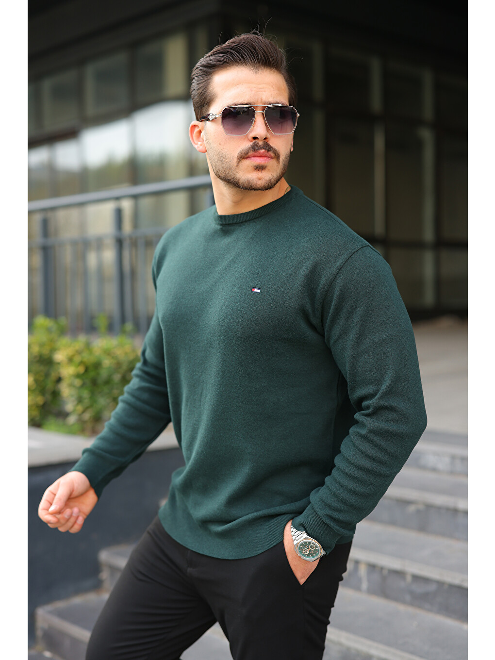 Yeşil Sıfır Yaka Triko Kazak-3
