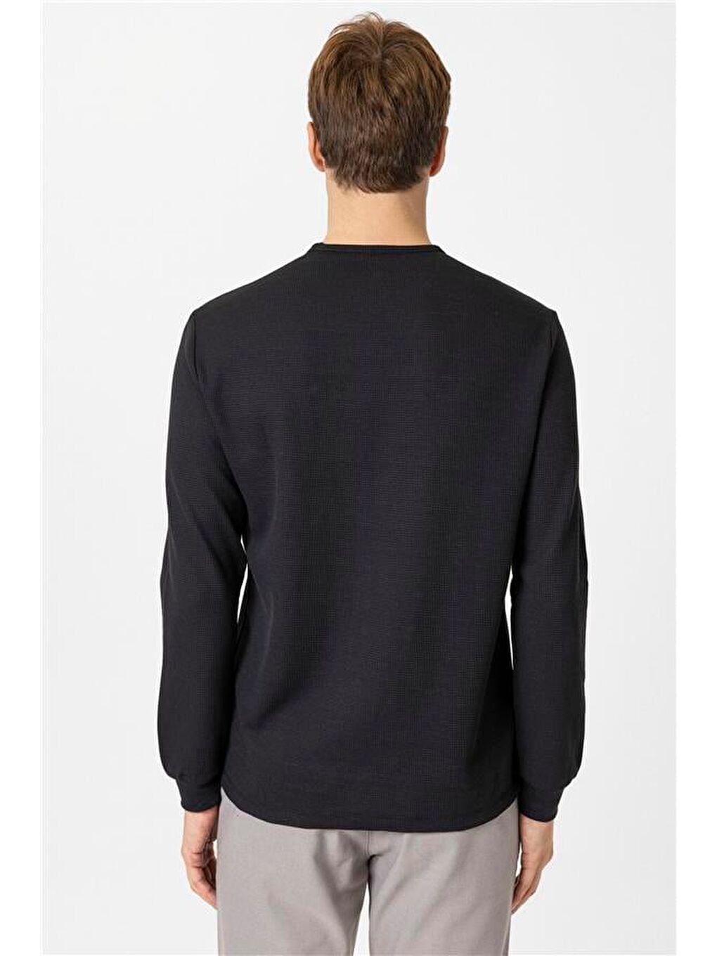 Siyah Slim Armürlü Bisiklet Yaka Sweatshirt-2