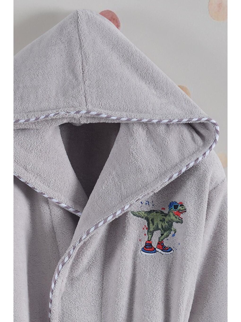 Bambu Nakışlı Garson Boy Bornoz - Dino Gri 9-10 Yaş-1