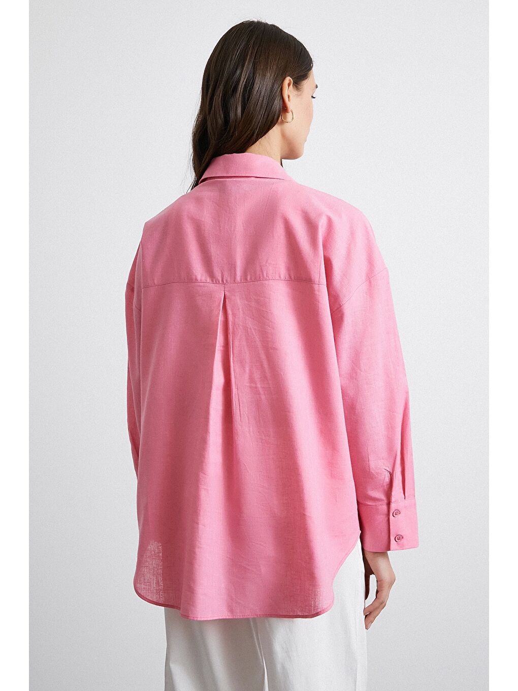 Lendy Keten Gömlek Pembe-5