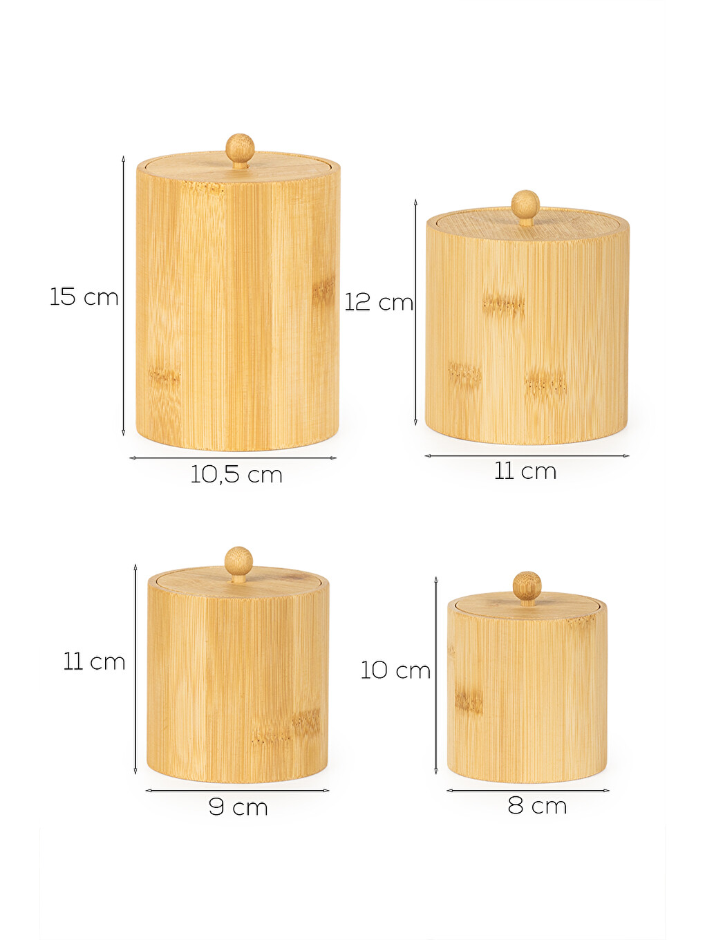 Kahverengi 4361 Bambu Çok Amaçlı Saklama Kabı Organizer 4lü Baharat Seti-4