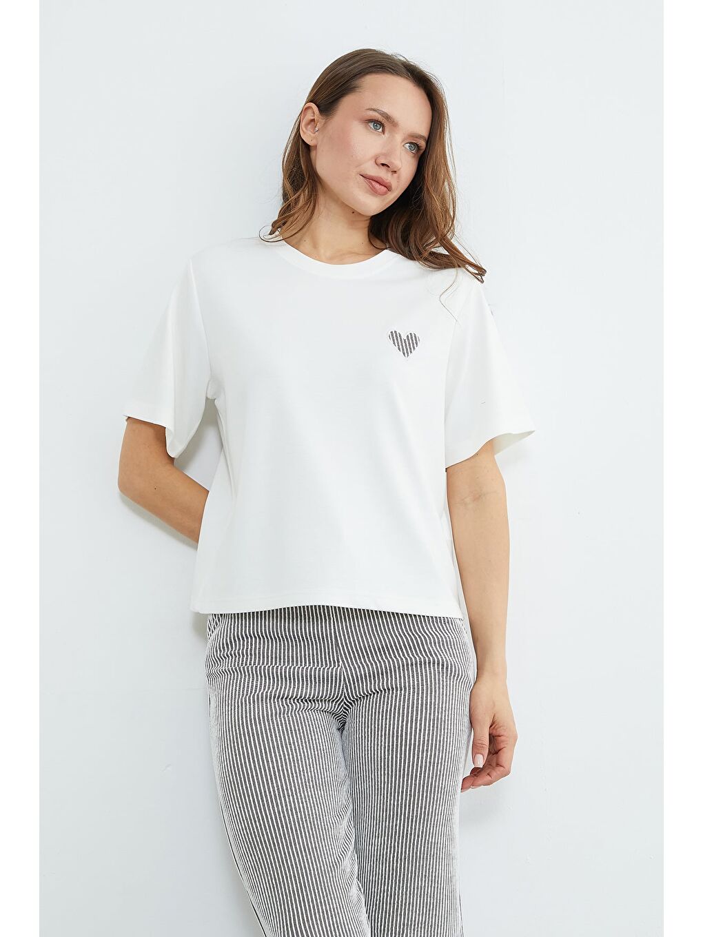 Kahverengi Çizgili Bisiklet Yaka Cepli 2 Li Takım-3