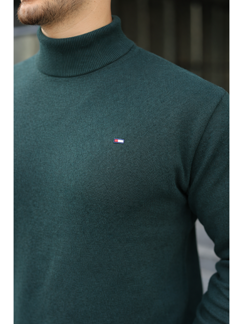 Yeşil Erkek Günlük Balıkçı Yaka Boğazlı Nefti Triko Kazak-2