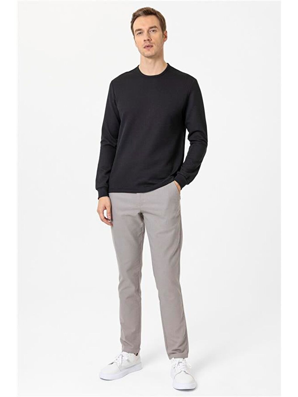 Siyah Slim Armürlü Bisiklet Yaka Sweatshirt-4