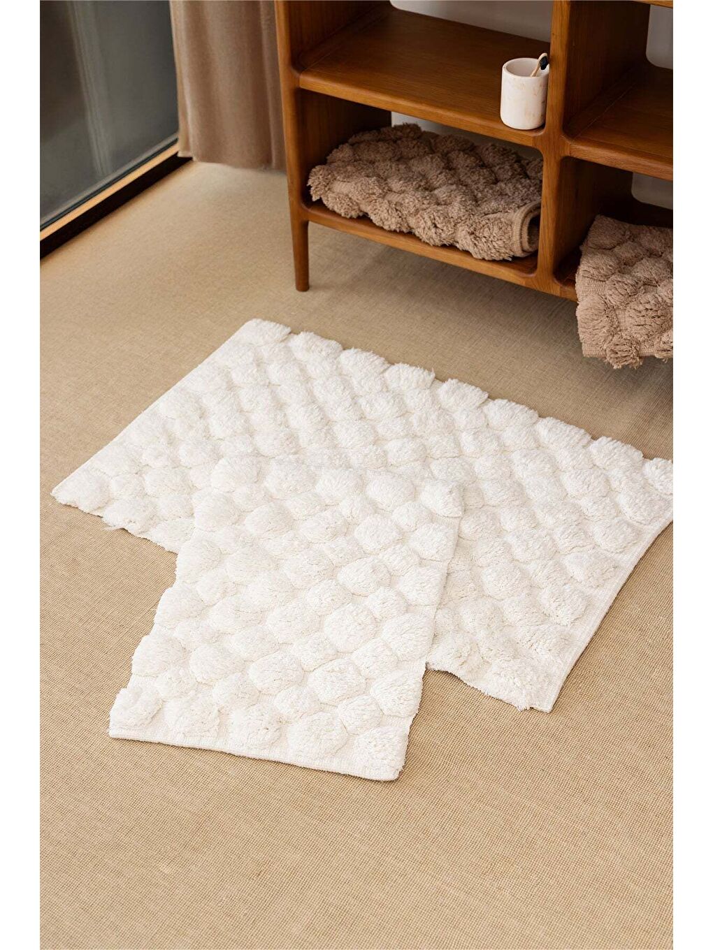 Mellow 2 li Takım Banyo Paspası  100 Pamuk 40x60   60x90 Ekru