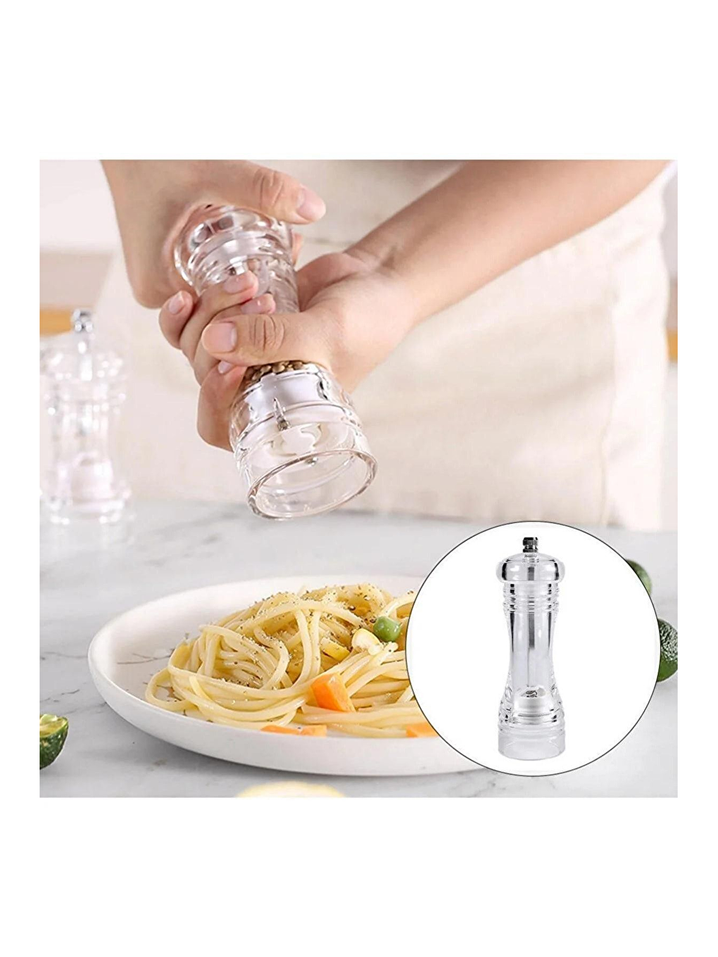 Renksiz Akrilik Baharat Öğütücüsü 20 cm 2 Adet-4