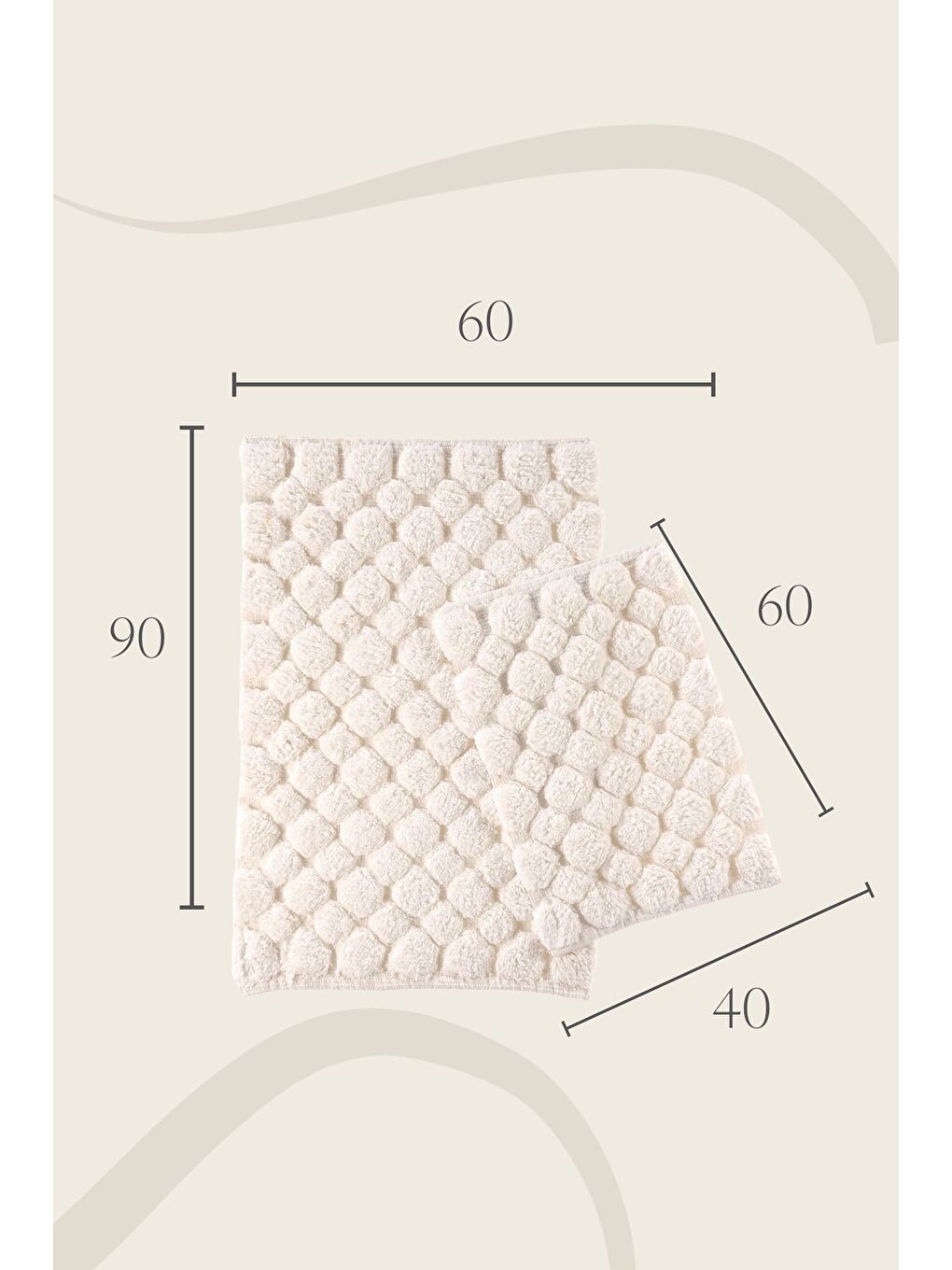 Mellow 2 li Takım Banyo Paspası  100 Pamuk 40x60   60x90 Ekru-1