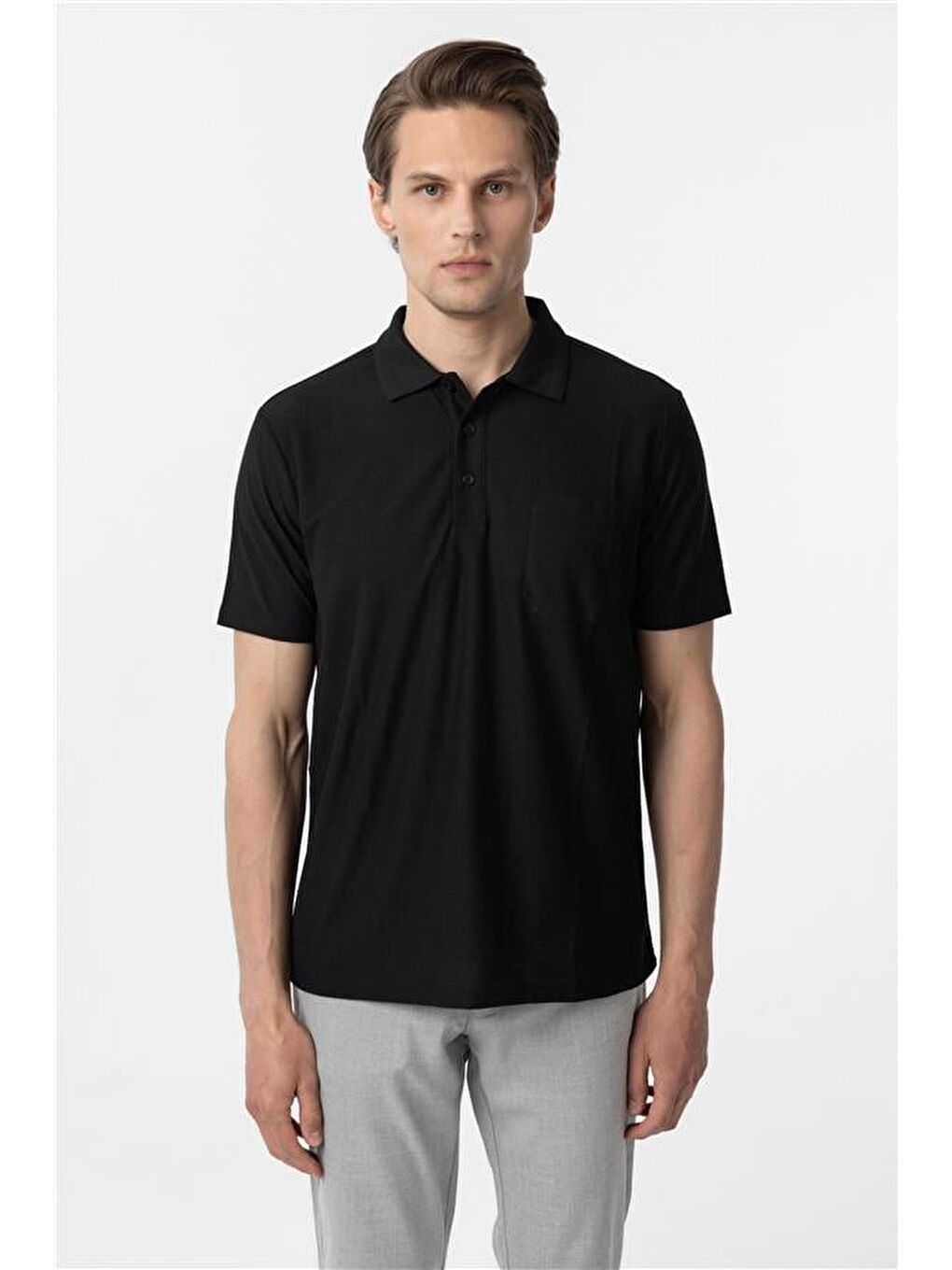 Siyah Regular Armürlü Polo Yaka Tişört