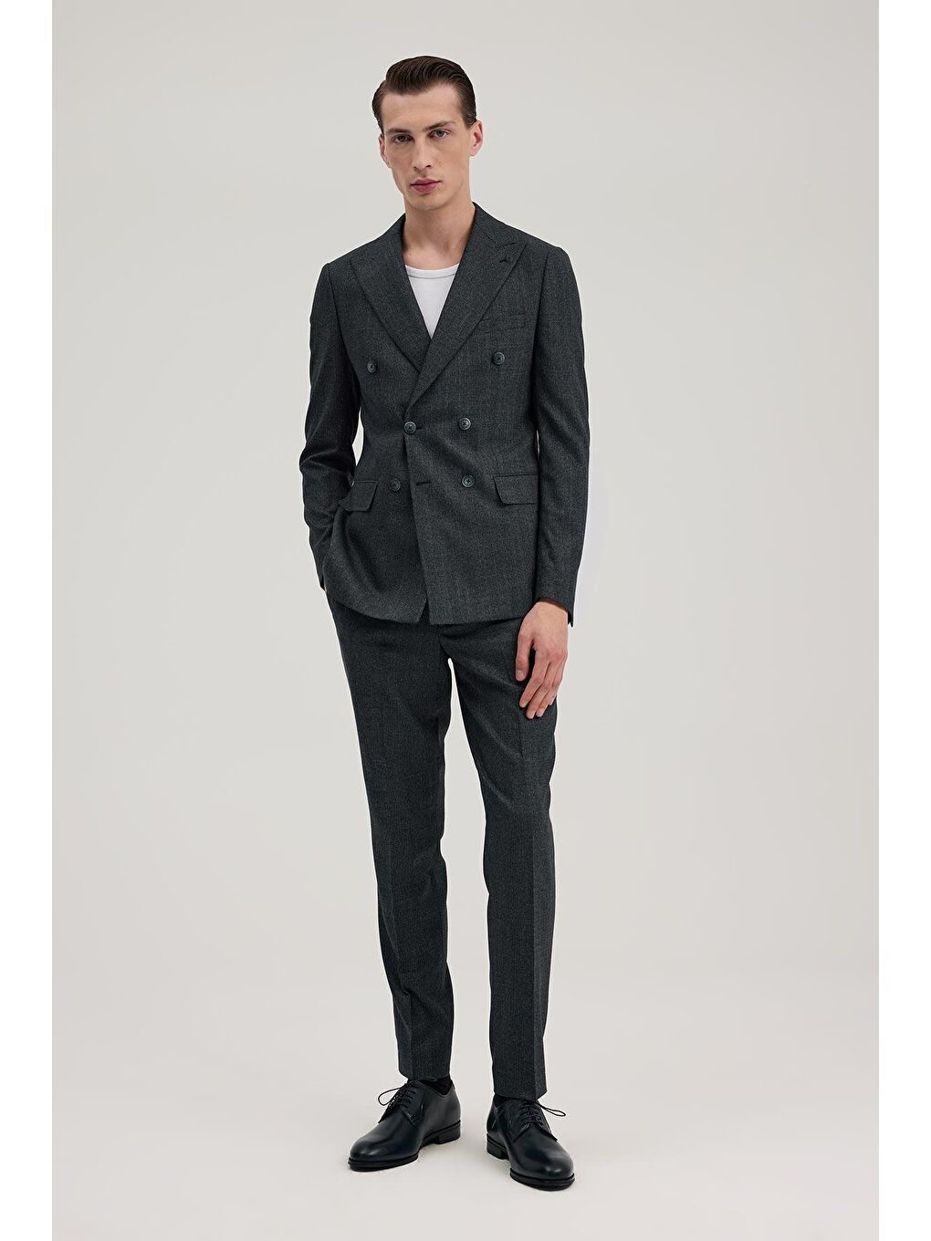 Lacivert Slim Fit Ekoseli Kruvaze Takım Elbise