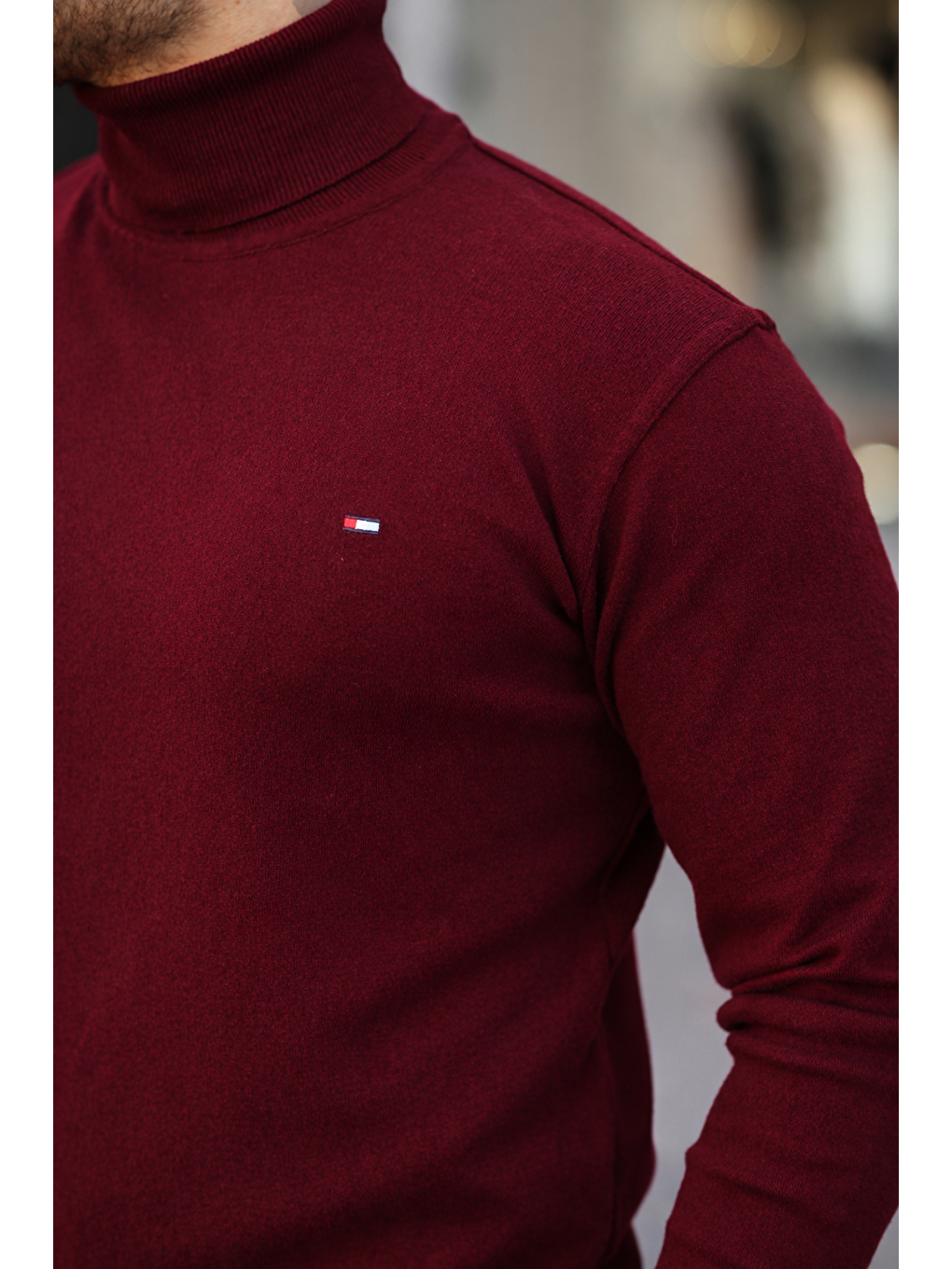 Erkek Günlük Balıkçı Yaka Boğazlı Bordo Triko Kazak-2