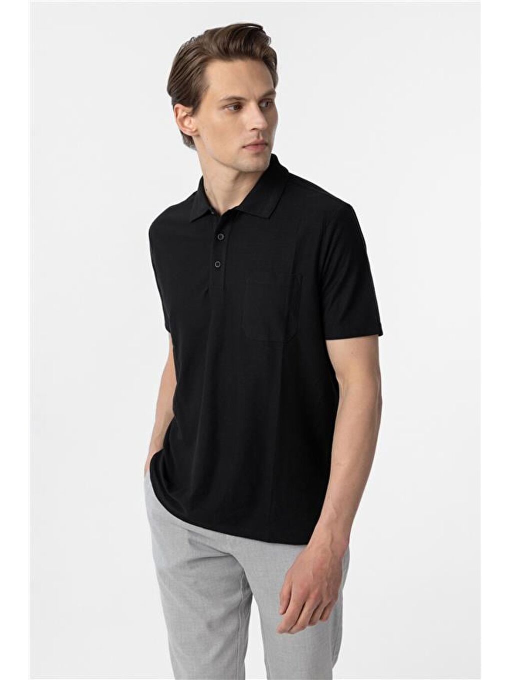 Siyah Regular Armürlü Polo Yaka Tişört-2