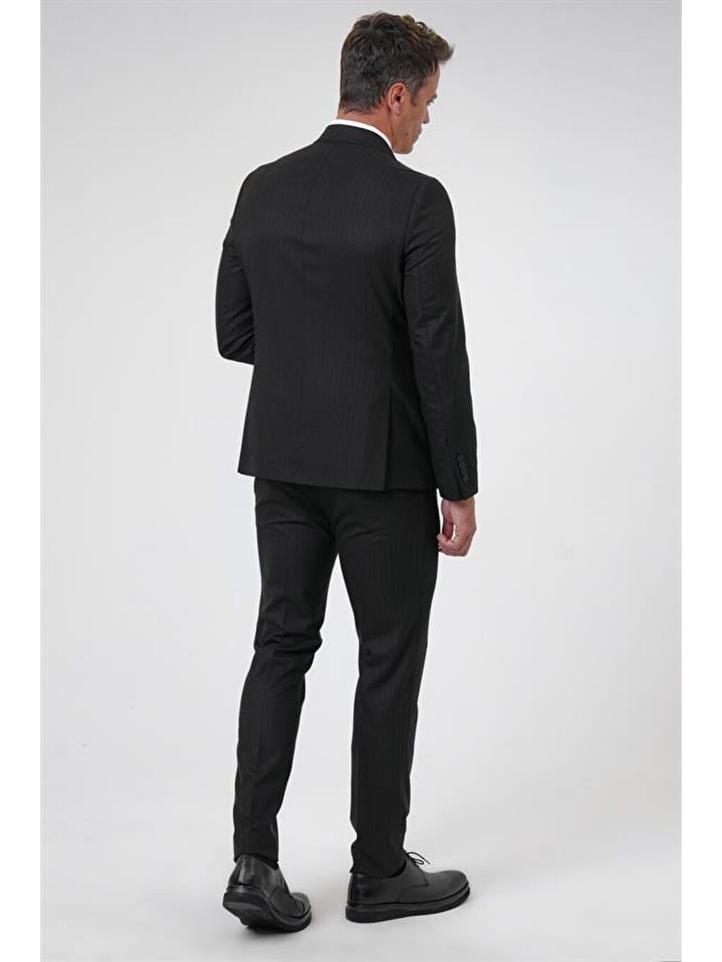 Siyah Slim Desenli Sivri Yaka 6 Drop Takım Elbise-3