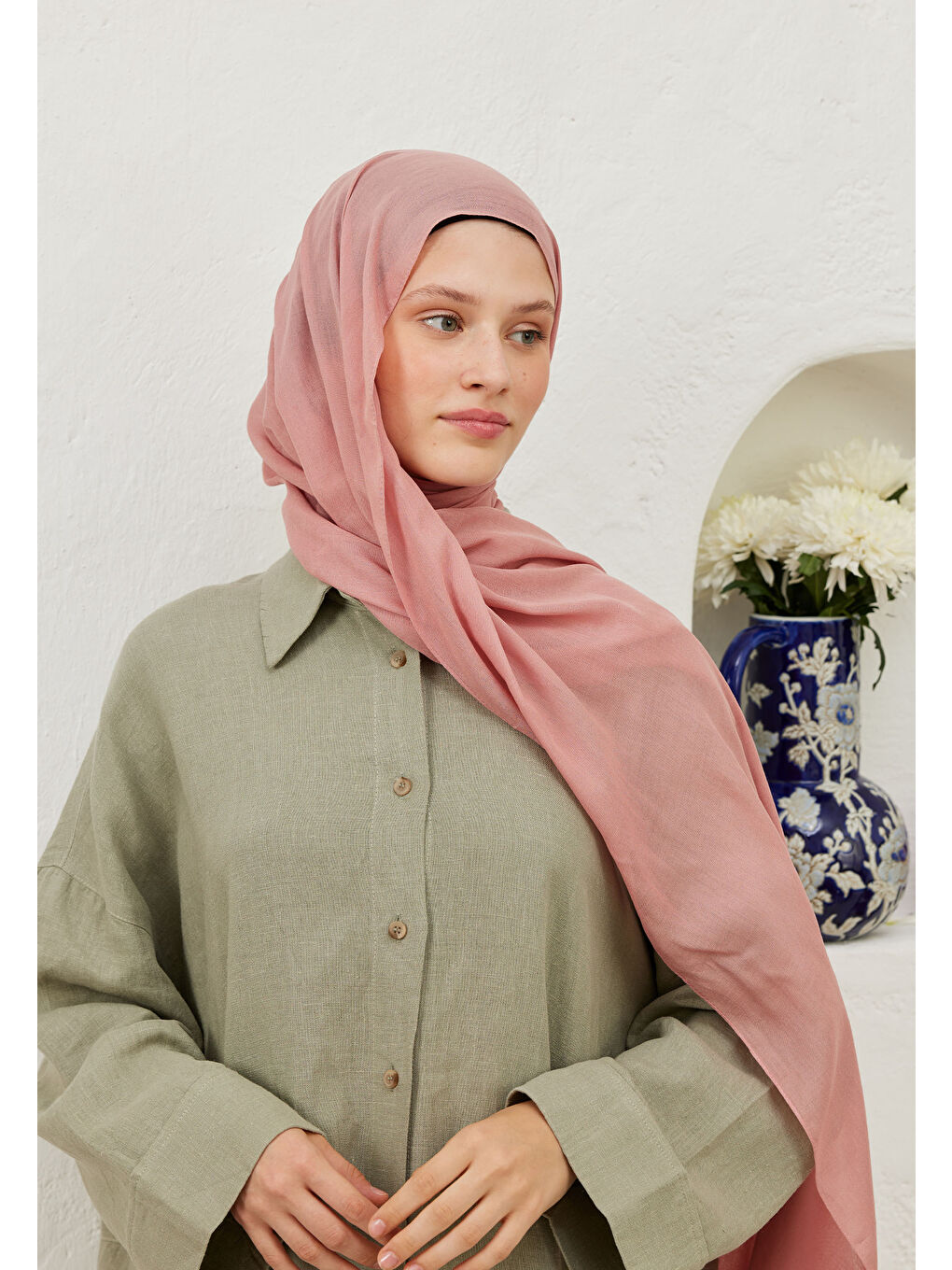 Pembe Rami Viskon Şal Gülpembe-4