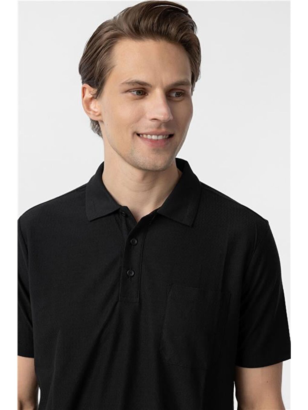 Siyah Regular Armürlü Polo Yaka Tişört-3