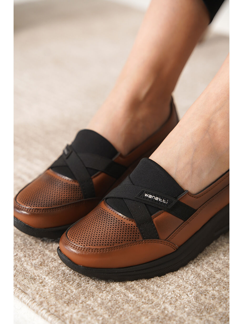 Kahverengi D0312 Günlük Ortopedik Kadın Babet Ayakkabı-4