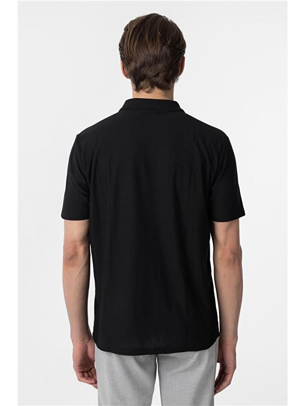 Siyah Regular Armürlü Polo Yaka Tişört-4