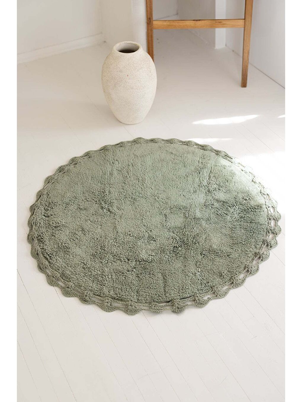 Yeşil Luna Yuvarlak Banyo Paspası  100 Pamuk 90x90 Haki