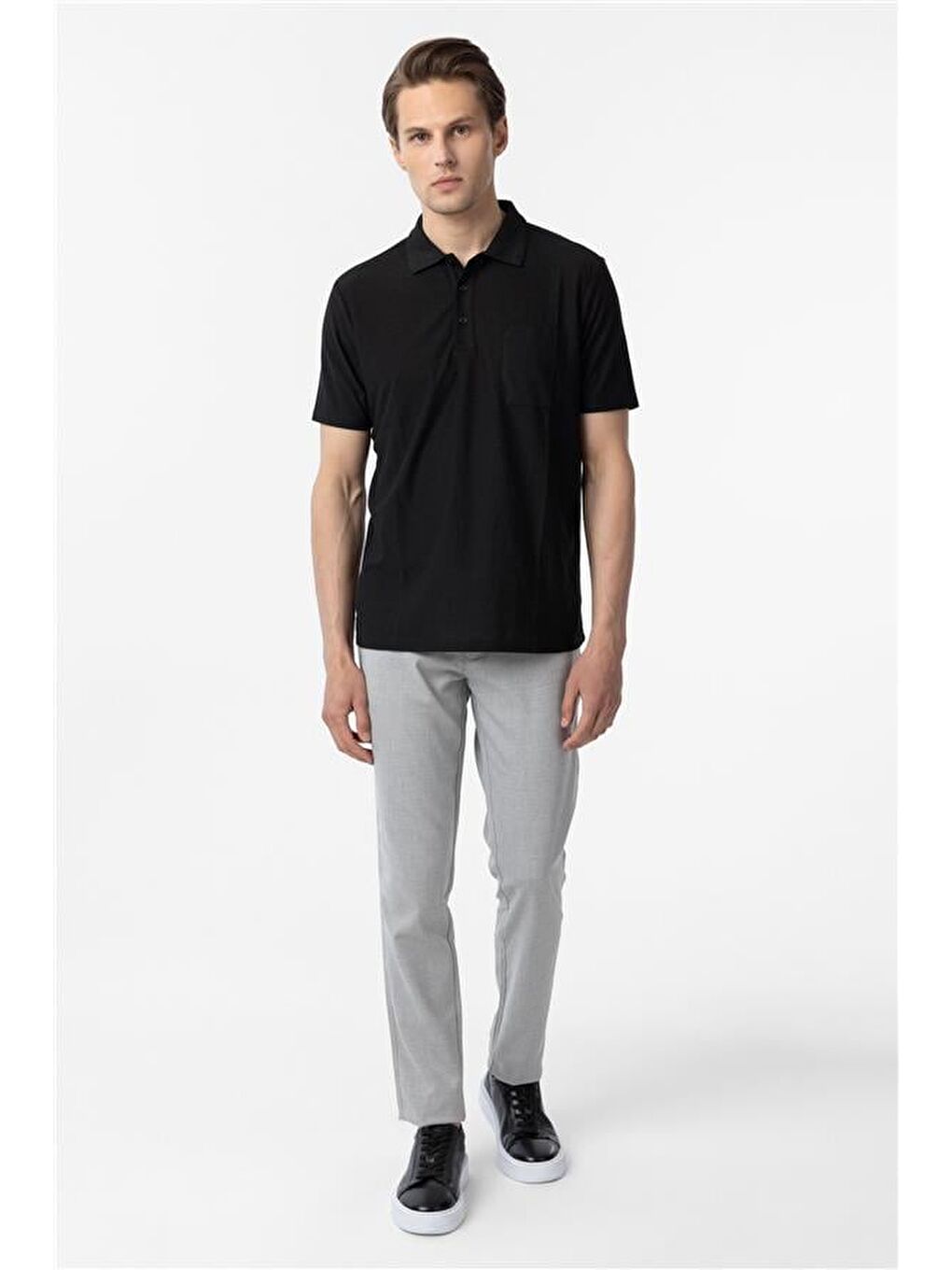 Siyah Regular Armürlü Polo Yaka Tişört-5
