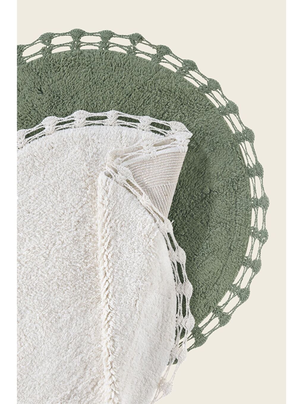 Yeşil Luna Yuvarlak Banyo Paspası  100 Pamuk 90x90 Haki-2