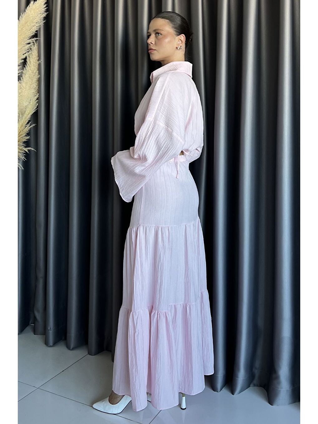 Pembe Kadın Bağlamalı Bluz Etek İkili Takım (astarlı Kullanım Önerilir)-2