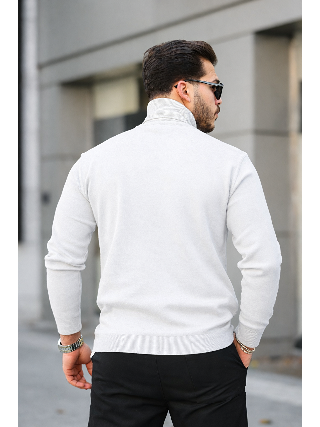 Erkek Günlük Balıkçı Yaka Boğazlı A.Beyaz Triko Kazak-3