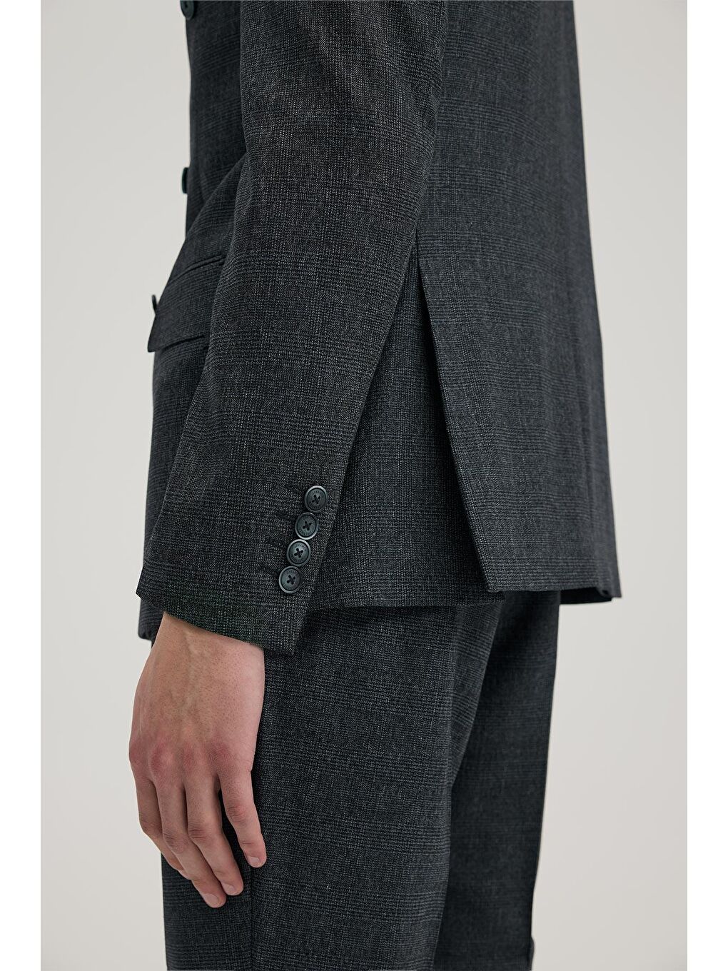 Lacivert Slim Fit Ekoseli Kruvaze Takım Elbise-4