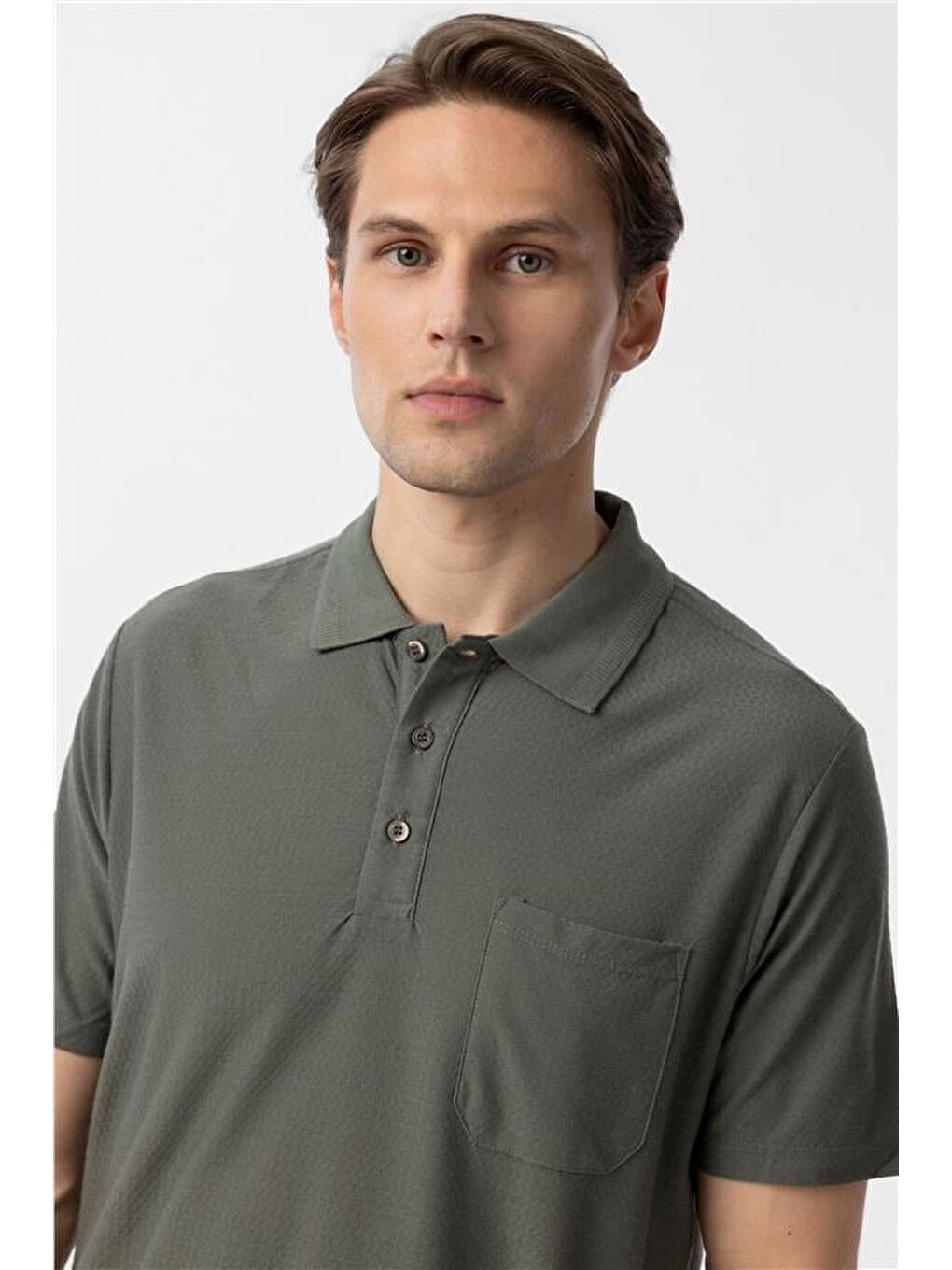 Haki Regular Armürlü Polo Yaka Tişört-3