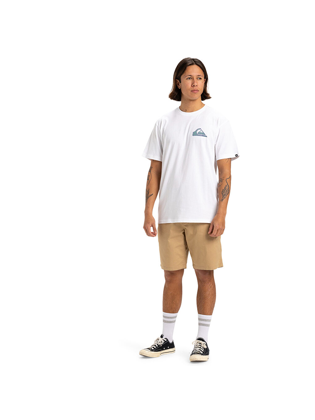 Window Pane Erkek Beyaz Yuvarlak Yaka Tişört-2