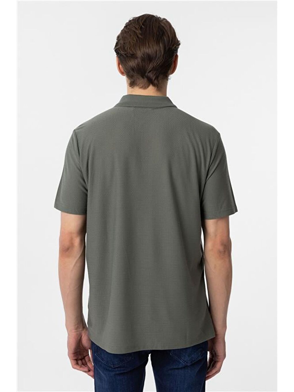 Haki Regular Armürlü Polo Yaka Tişört-4