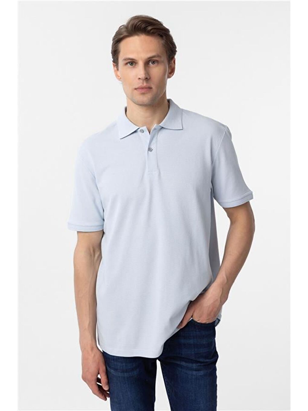 Saks Mavi Regular Armürlü Polo Yaka Tişört