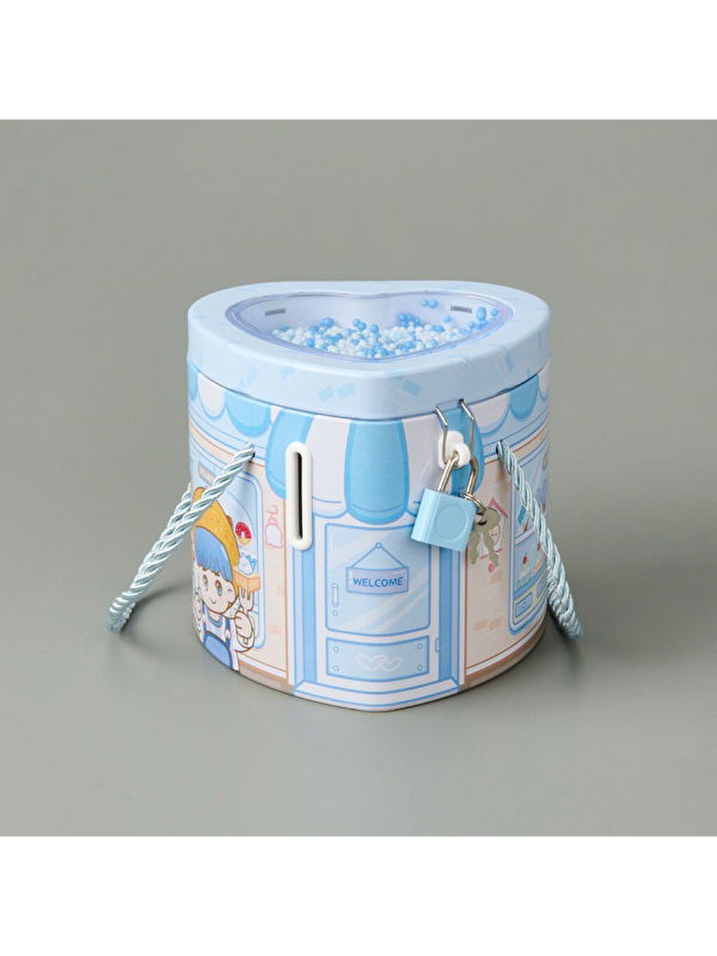 Karışık Kalp Kilitli Metal Kumbara - Asorti - 12x14 cm