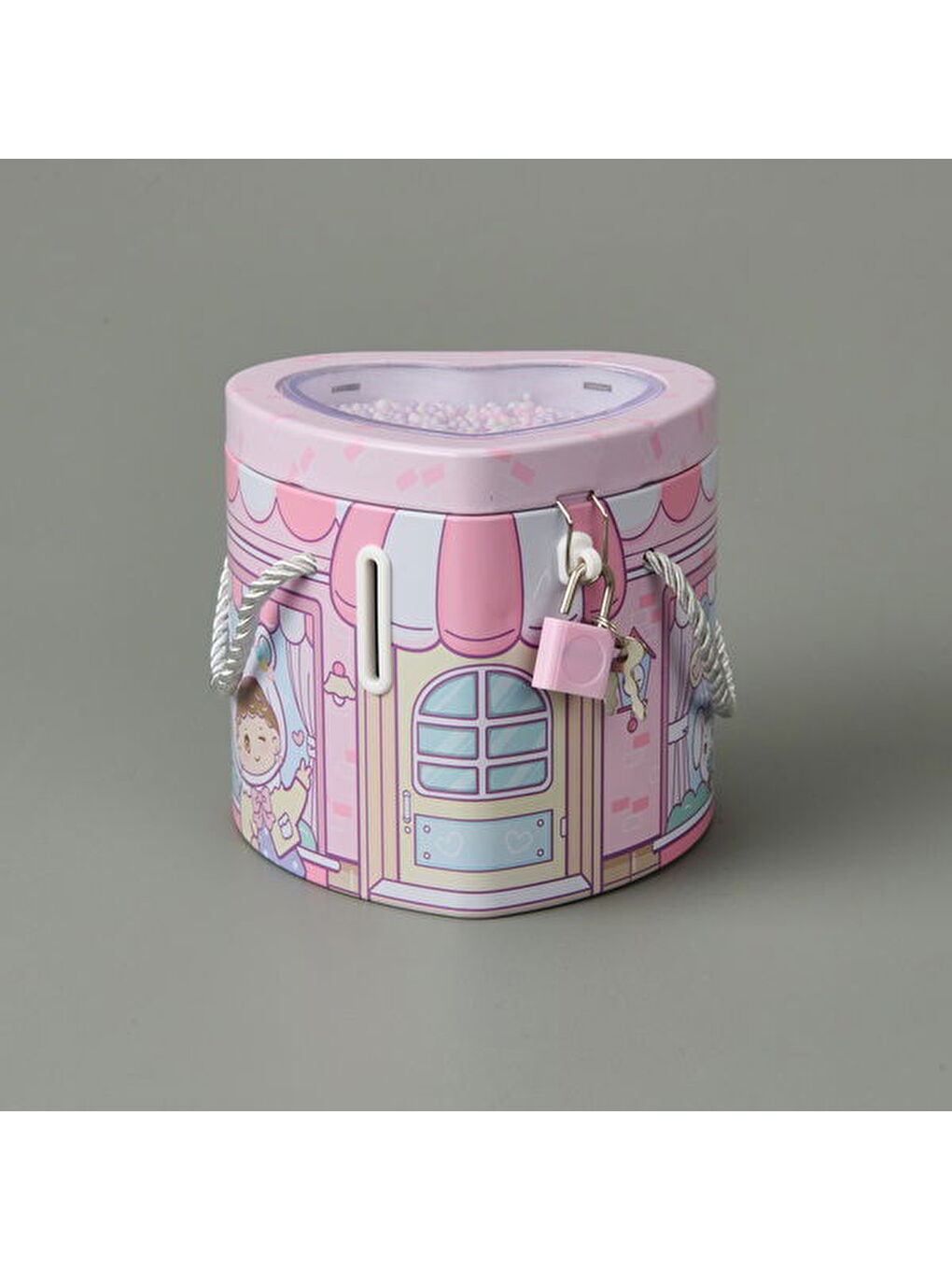 Karışık Kalp Kilitli Metal Kumbara - Asorti - 12x14 cm-1