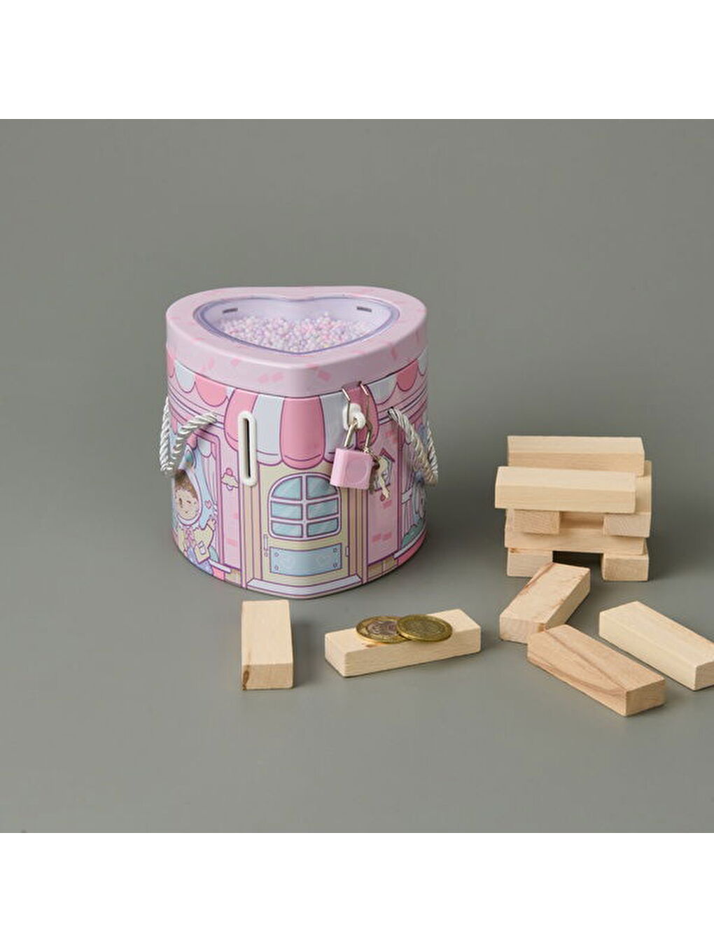 Karışık Kalp Kilitli Metal Kumbara - Asorti - 12x14 cm-4