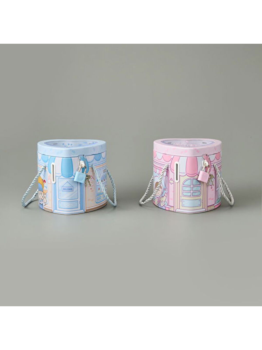 Karışık Kalp Kilitli Metal Kumbara - Asorti - 12x14 cm-5