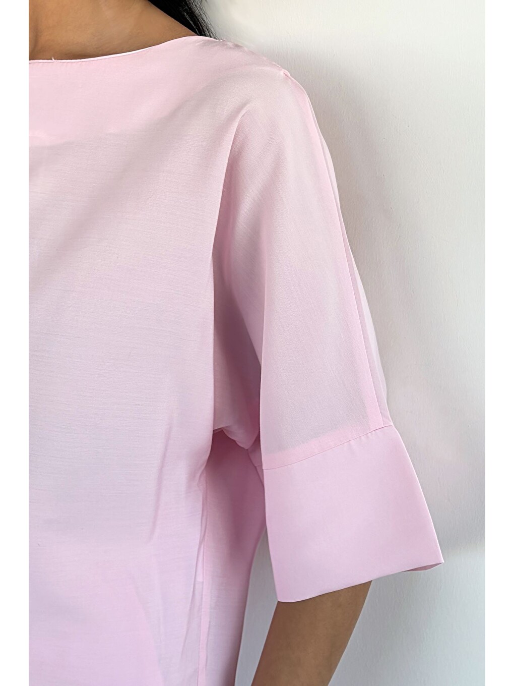 Pembe Kadın Lyocell Kumaş Bluz Bel Lastikli Pantolon İkili Takım-5