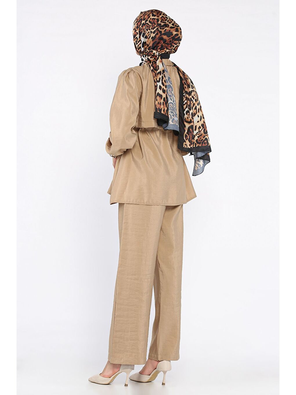 Bej Kadın Gold Düğmeli Bel Bağlama Detaylı Tunik Pantolon Tesettür İkili Takım (s-m-l Beden Uyumludur.)-5