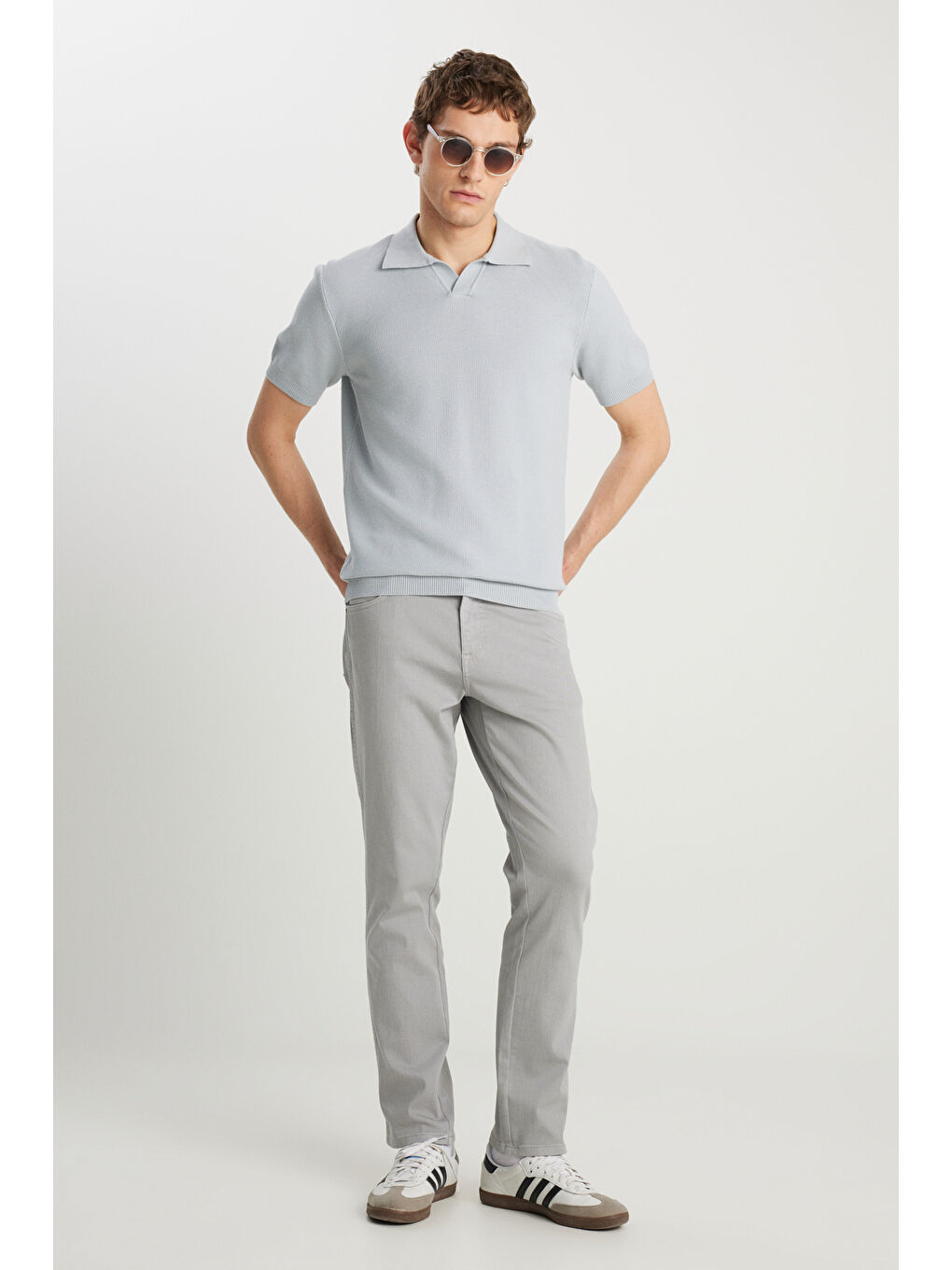 Texas Slim Fit Dar Kesim Normal Bel Açık Gri Esnek Pantolon