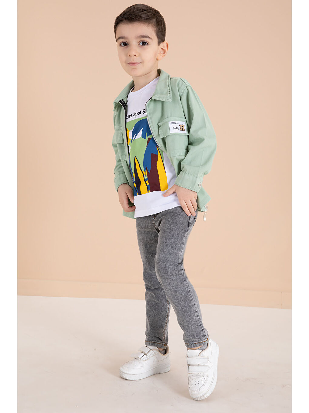 Yeşil Fermuarlı Ceketli Tişörtlü Erkek Çocuk 3lü Alt Üst Takım 19962-2