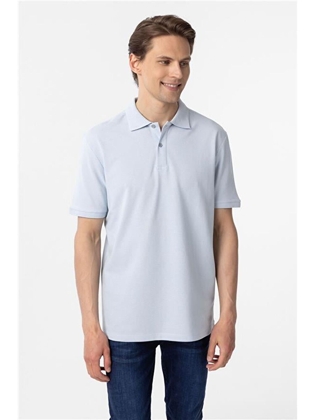 Saks Mavi Regular Armürlü Polo Yaka Tişört-2