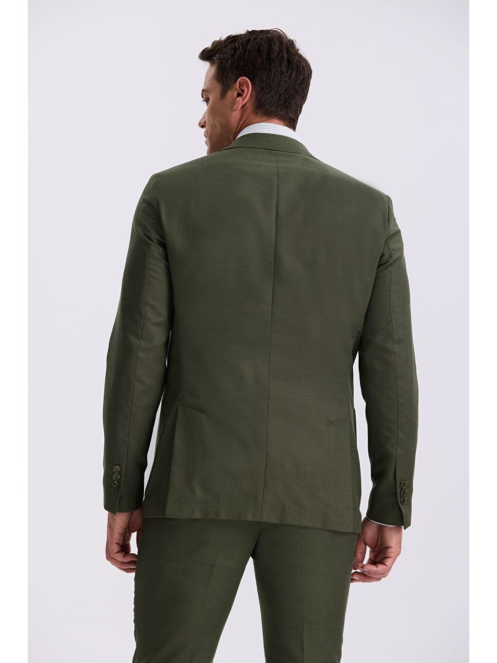 Haki Slim Fit Mono Yaka Kumaş Çift Yırtmaç Torba Cepli Takım Elbise-3