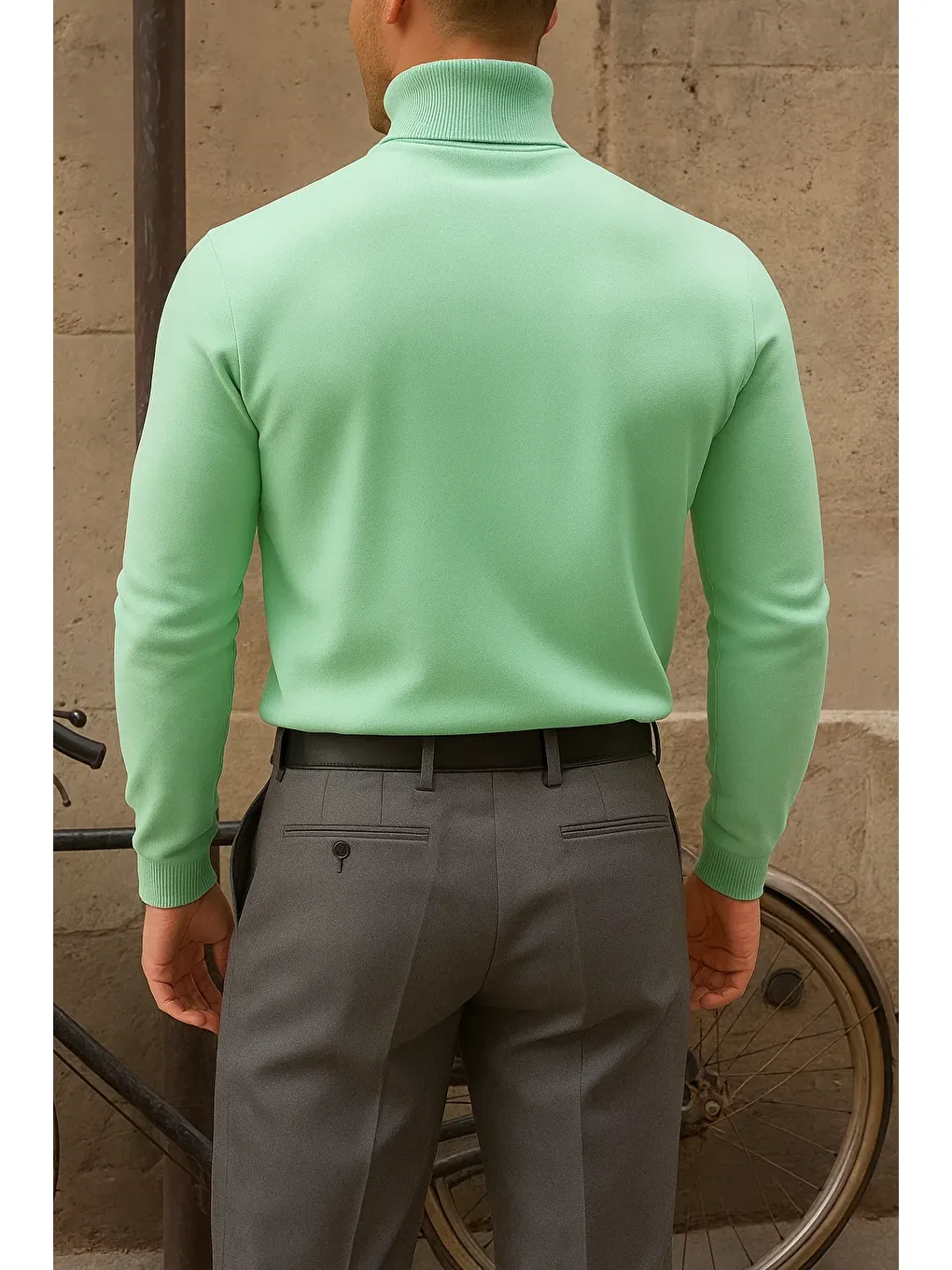 Yeşil Erkek Premium Boğazlı Mint Triko Kazak-4